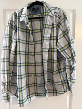 Banana Republic Blue, Yellow & Cream Plaid Button-Up Shirt